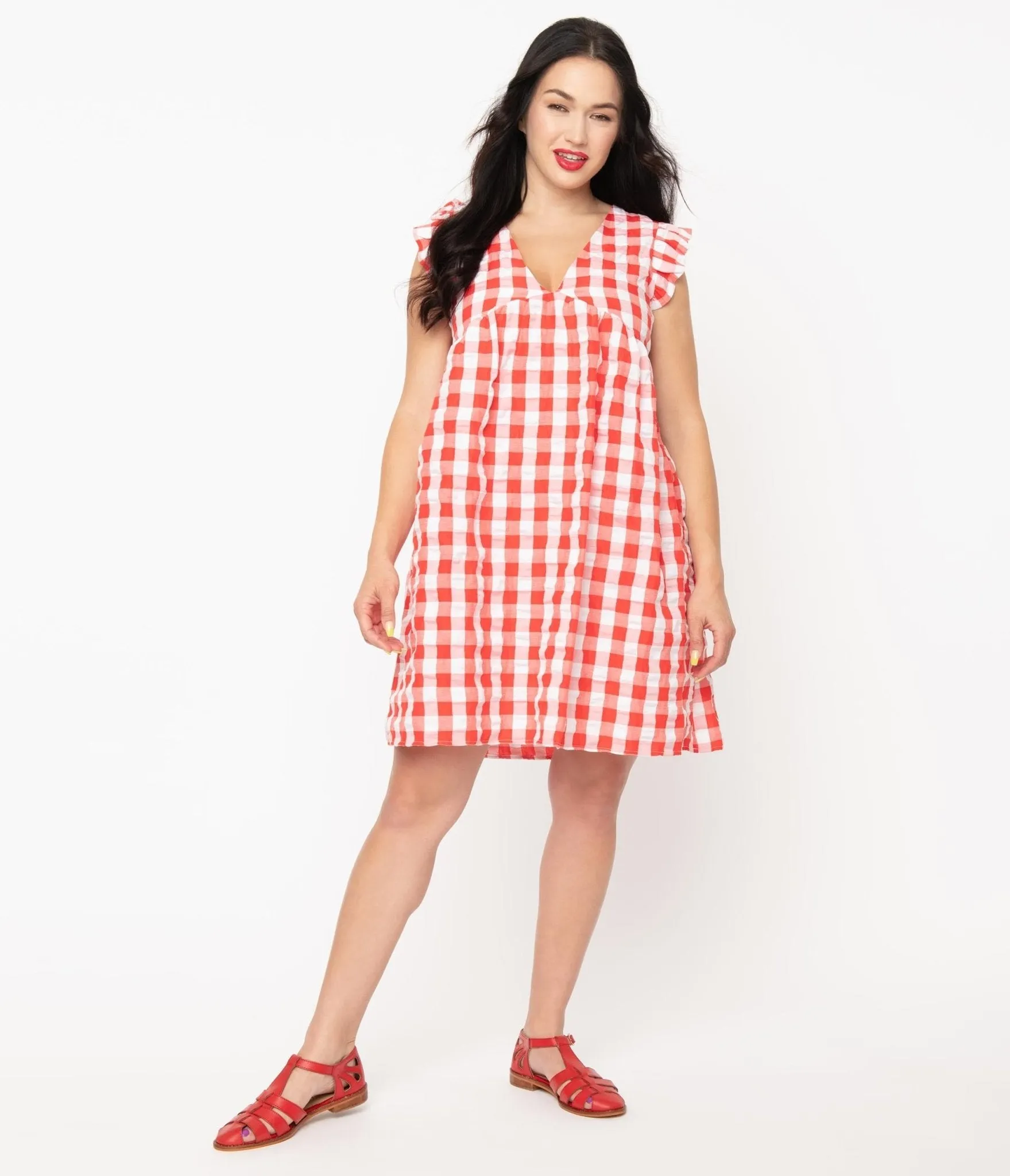 1970s Red & White Gingham Summer Dress