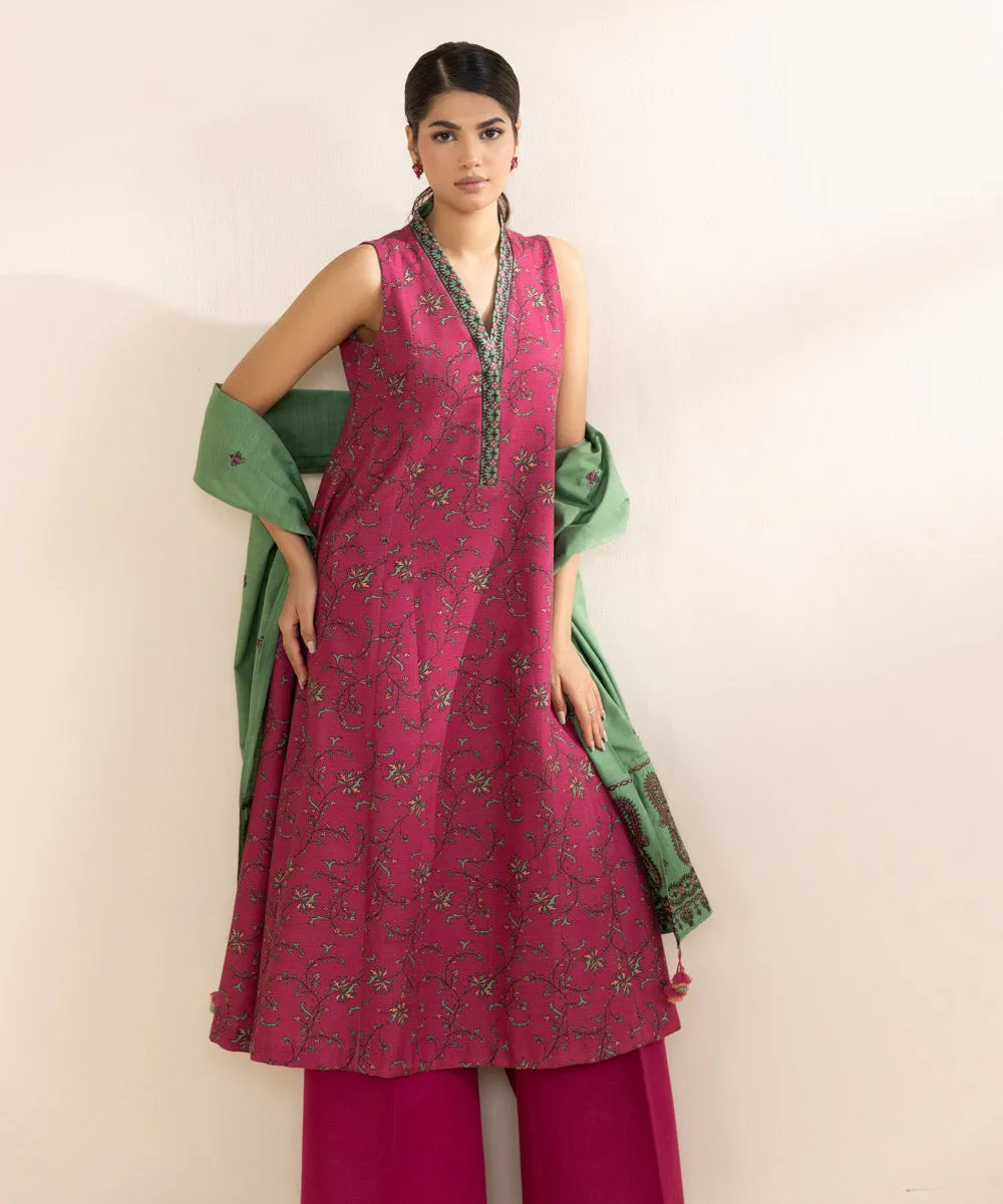 3 Piece - Embroidered Light Khaddar Suit