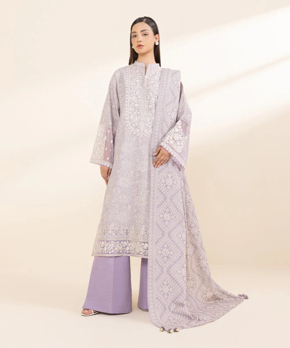 3 Piece - Embroidered Light Khaddar Suit