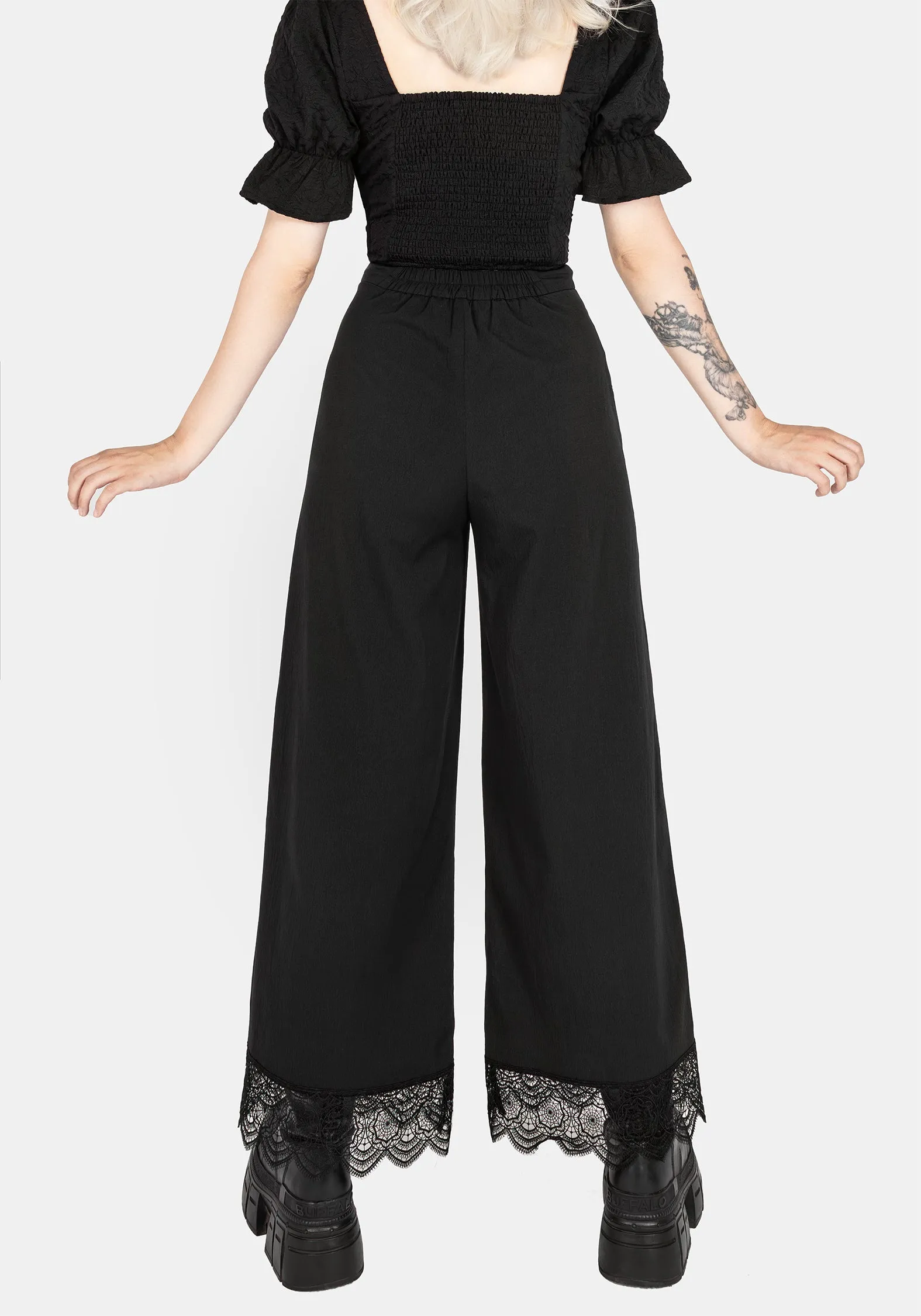 Araneo Lace Hem Wide Leg Trousers