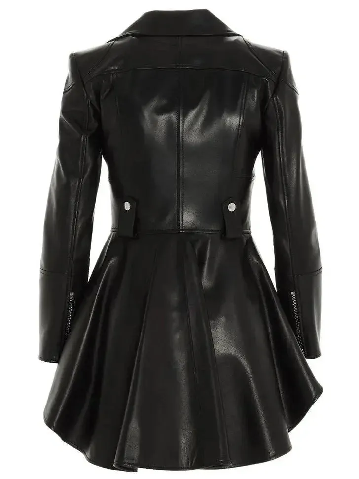 Asymmetric Peplum Leather Biker Jacket