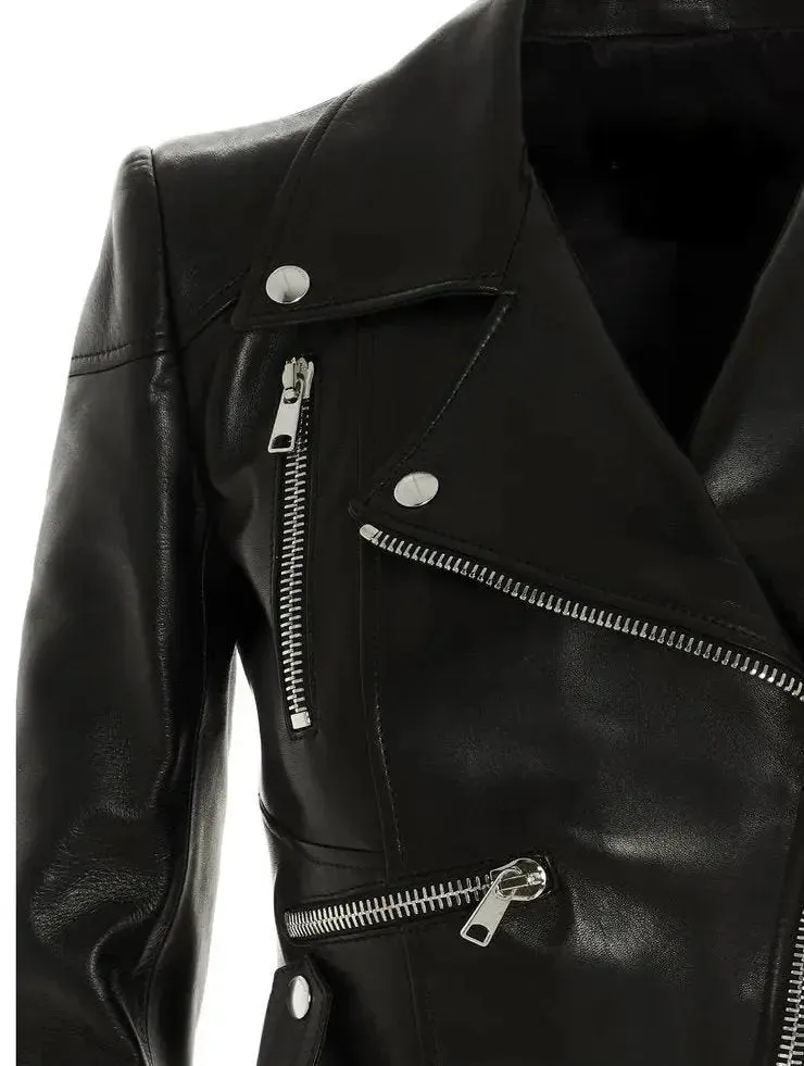 Asymmetric Peplum Leather Biker Jacket