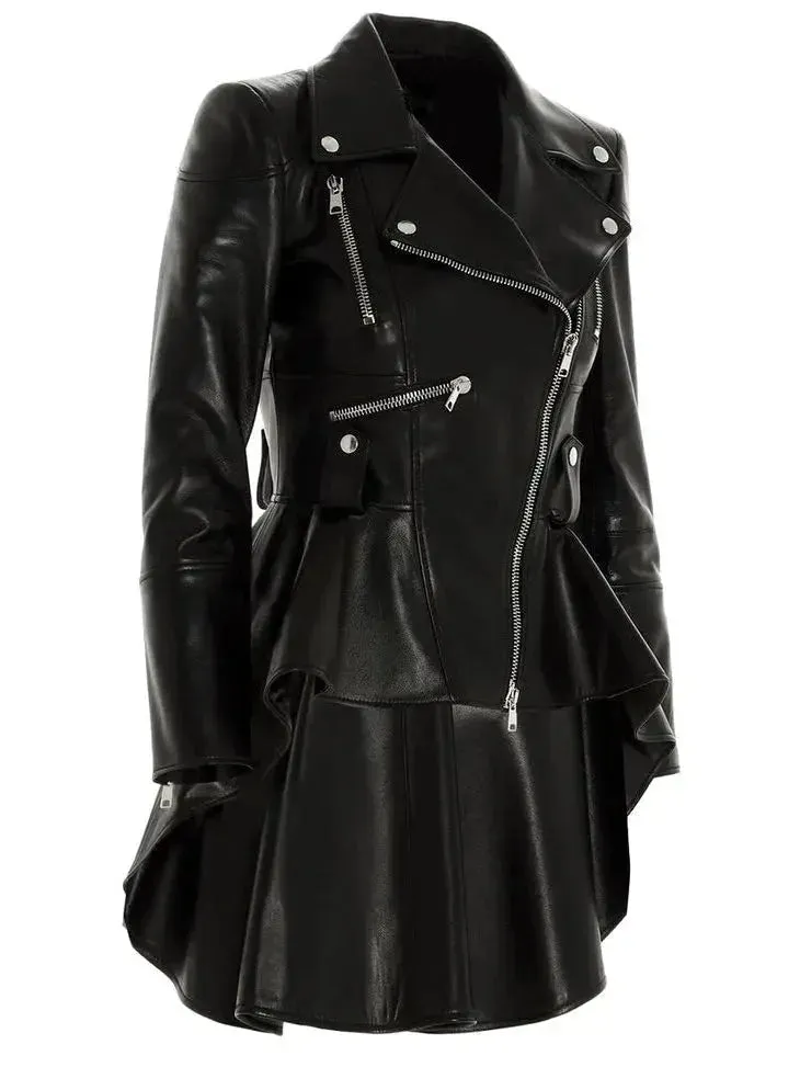 Asymmetric Peplum Leather Biker Jacket