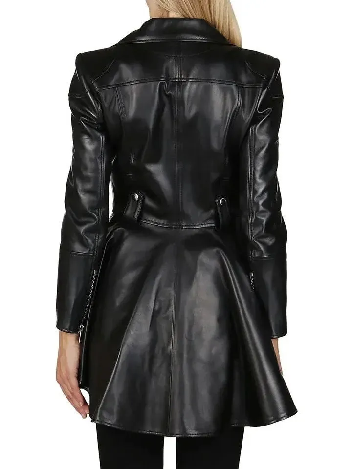 Asymmetric Peplum Leather Biker Jacket