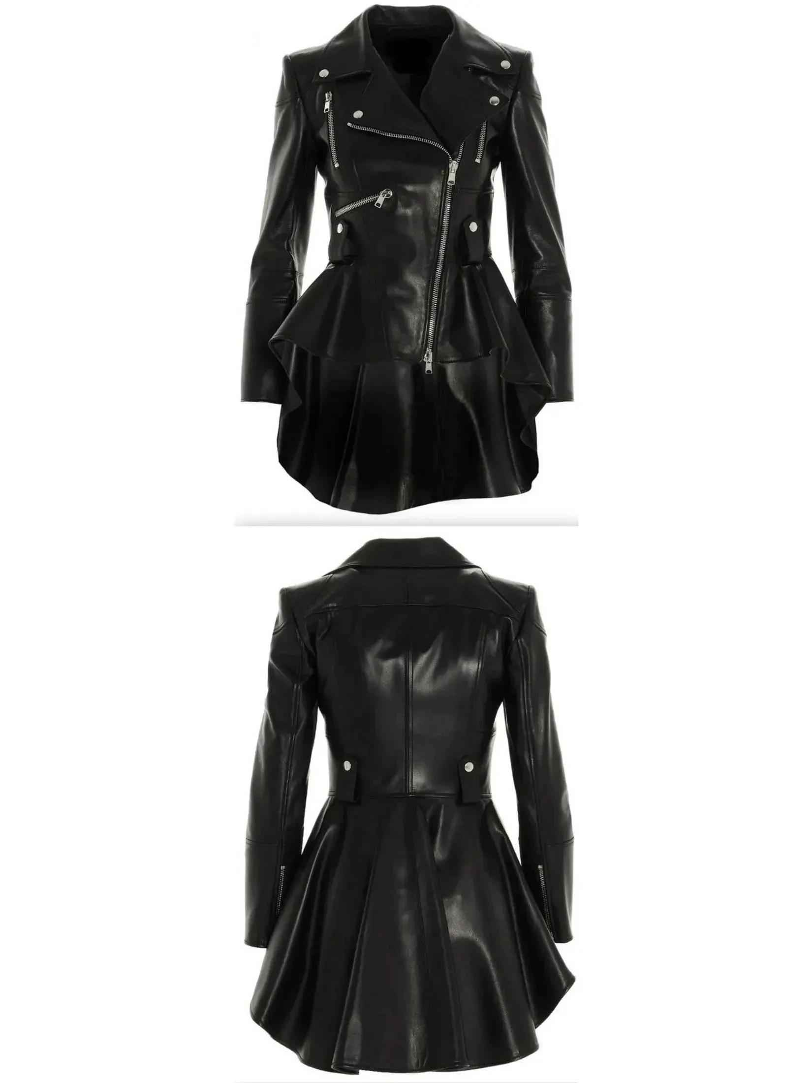 Asymmetric Peplum Leather Biker Jacket