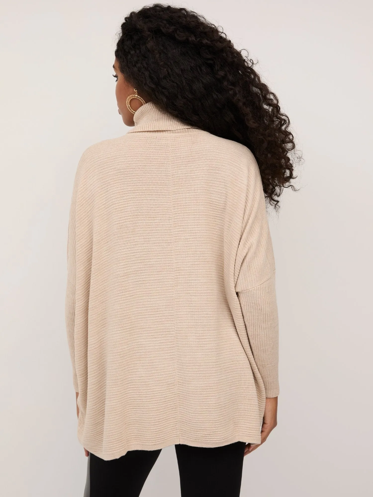 Batwing-Sleeve Turtleneck Tunic Sweater