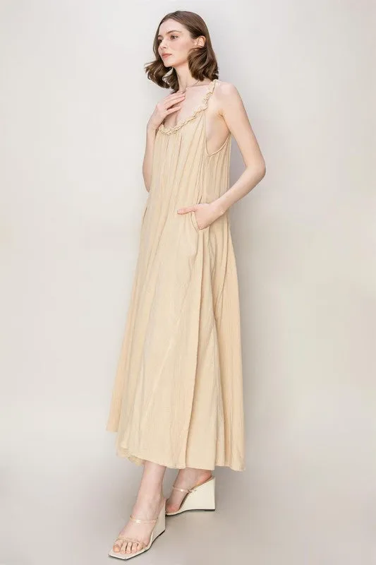 Beige Love Frill A-Line Maxi Dress