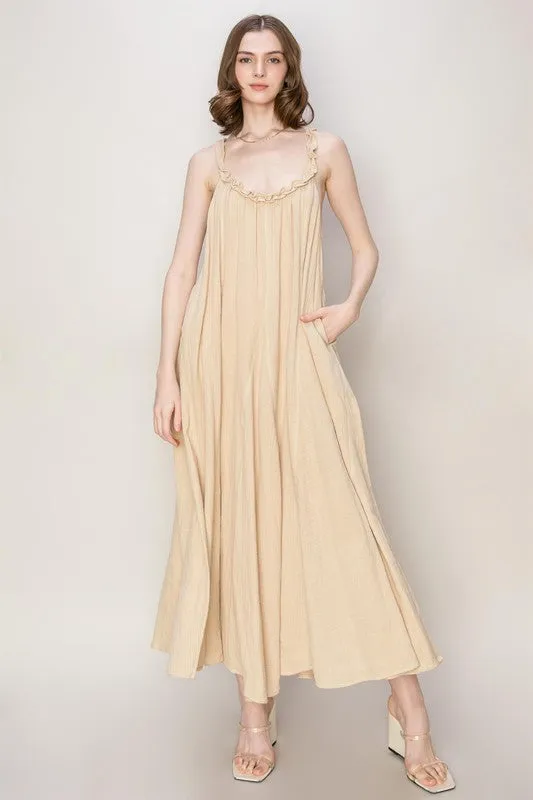 Beige Love Frill A-Line Maxi Dress