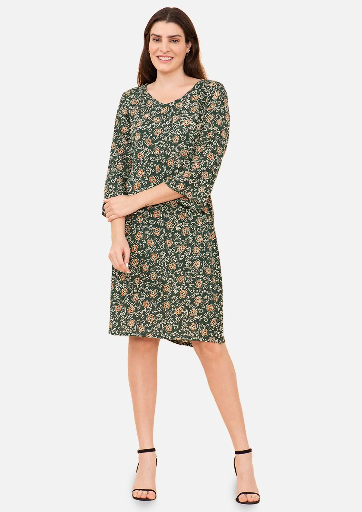 Bell Sleeves Leafy Shift Dress