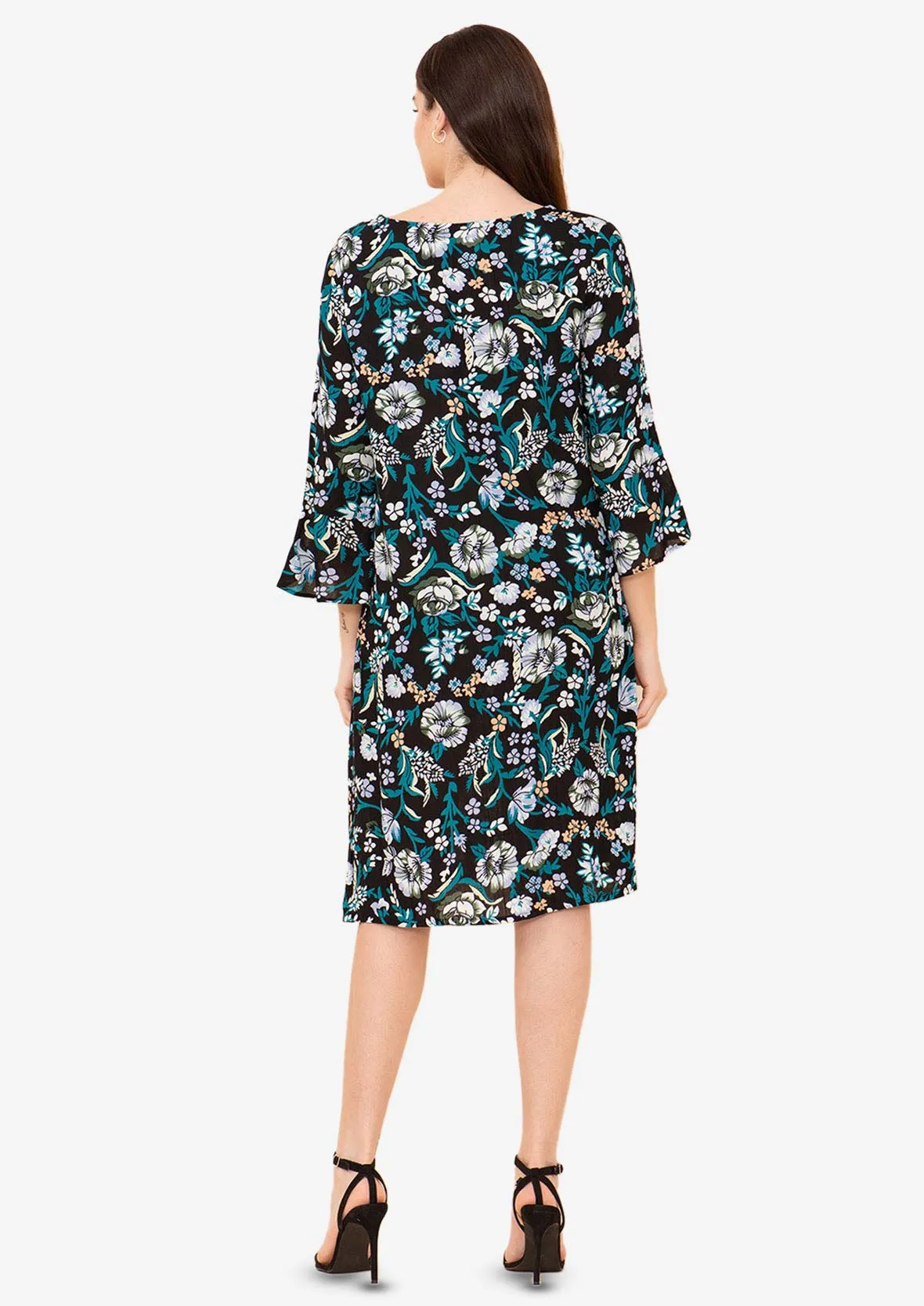 Bell Sleeves Leafy Shift Dress