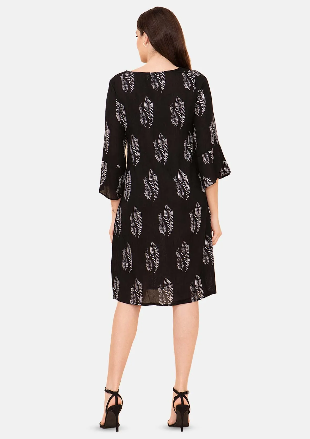 Bell Sleeves Leafy Shift Dress