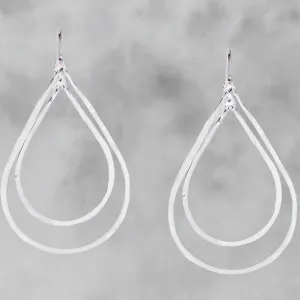 Bella Double Drop Hammered Silver Earrings