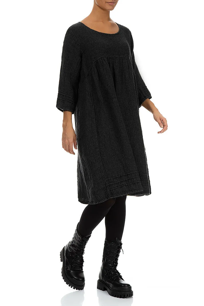 Black Mélange Linen Smock Dress