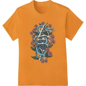 Blooming Serpent: Floral Snake Tattoo DTF Print Heat Transfer