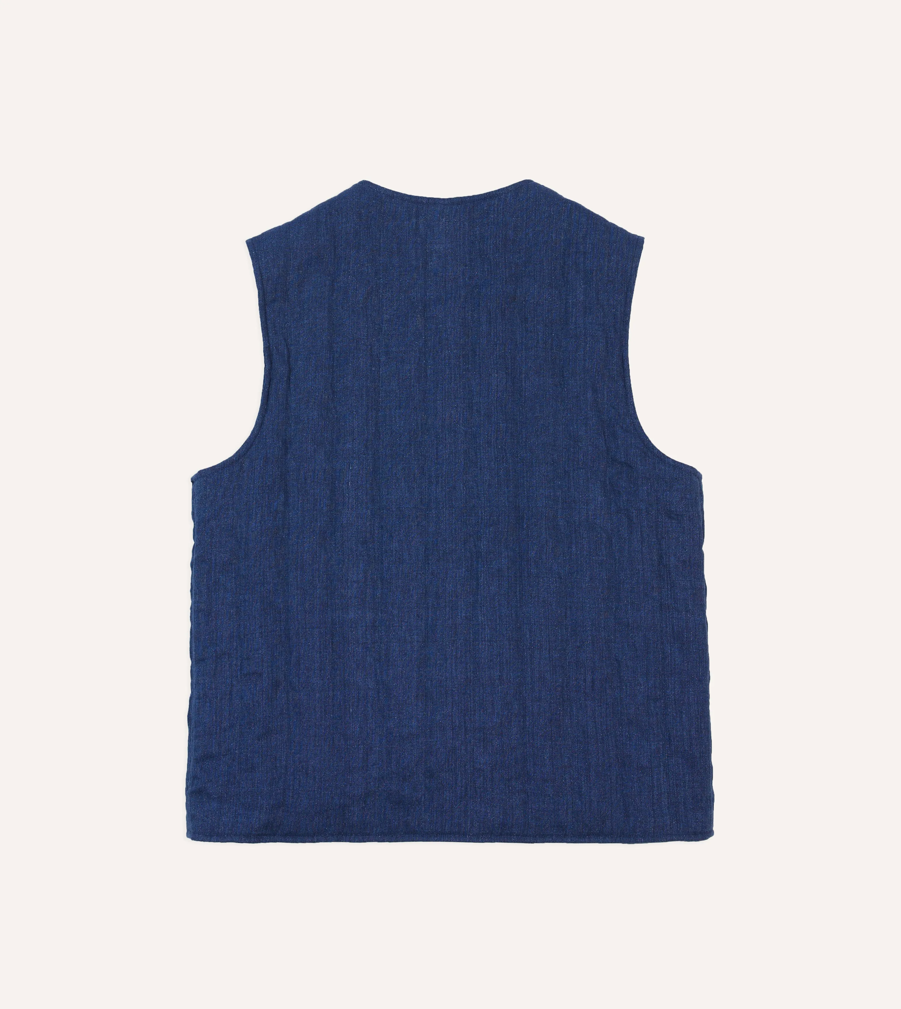 Blue Linen Quilted Snap Vest