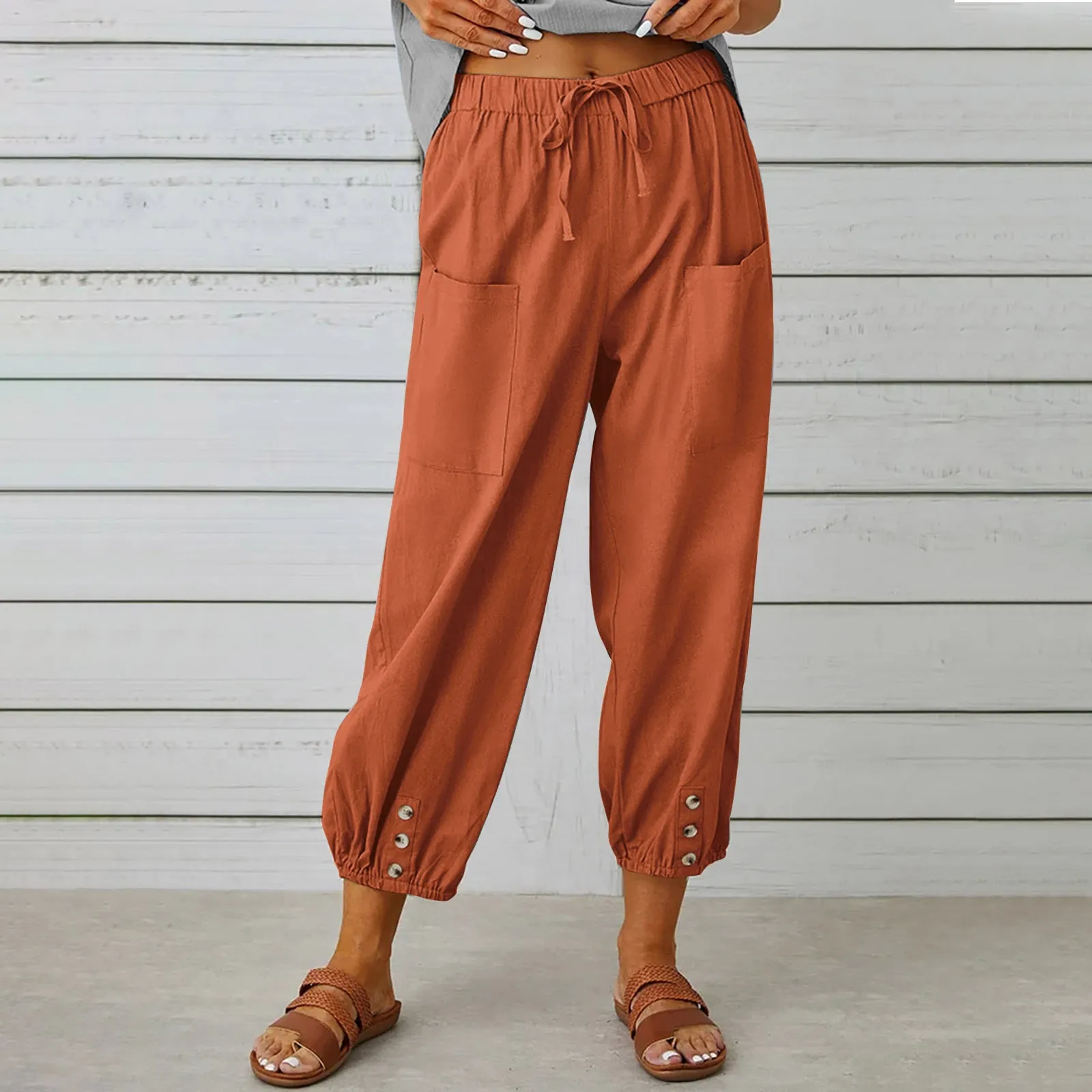 Breezy Linen Tie-Waist Pants - Women Drawstring Tie Pants