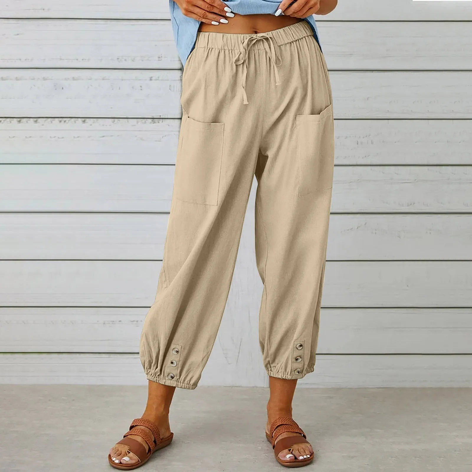 Breezy Linen Tie-Waist Pants - Women Drawstring Tie Pants