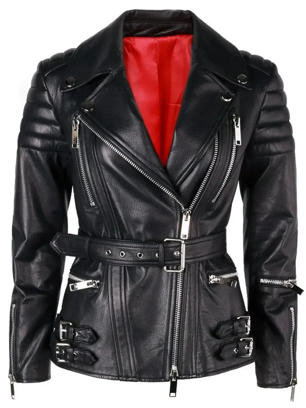 Buckled Leather Biker Jacket