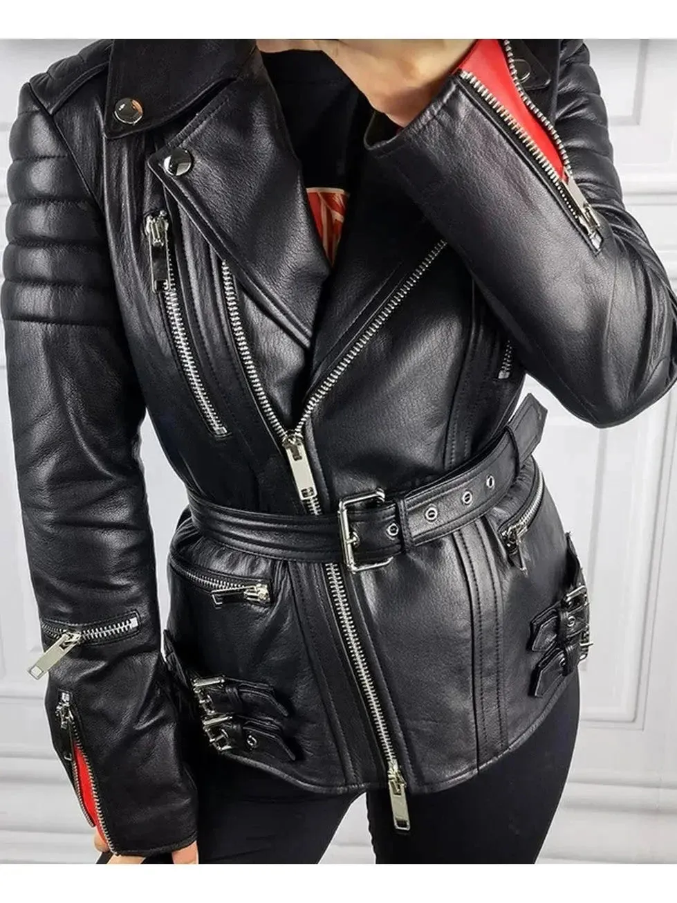 Buckled Leather Biker Jacket