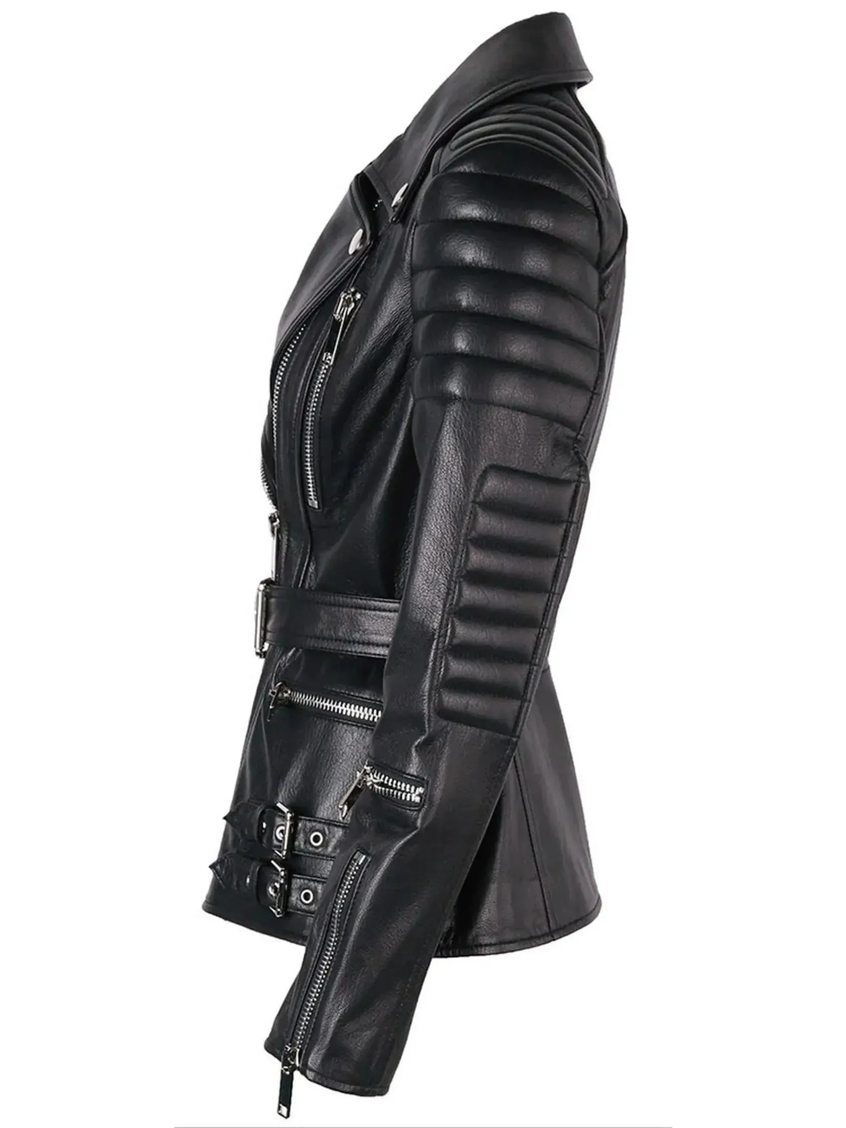 Buckled Leather Biker Jacket