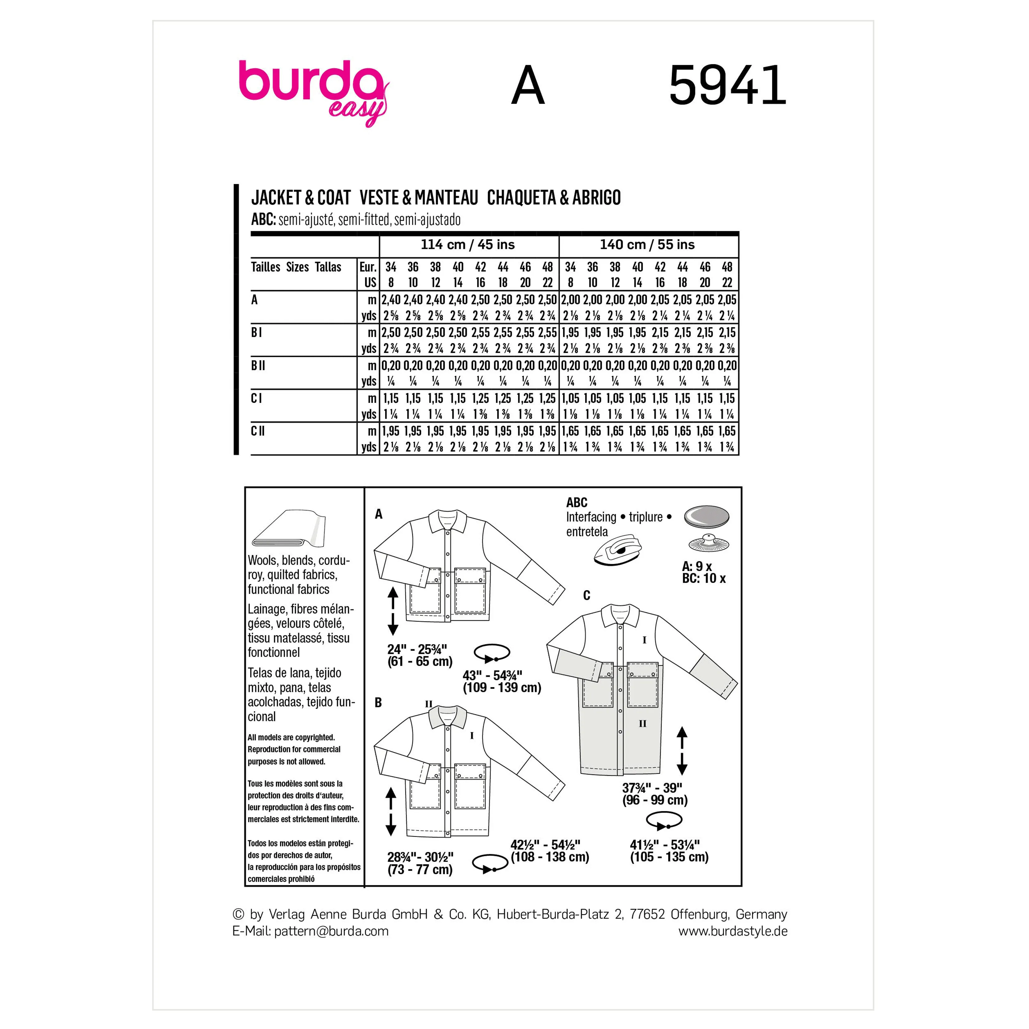 Burda Pattern 5941 Misses' Jacket