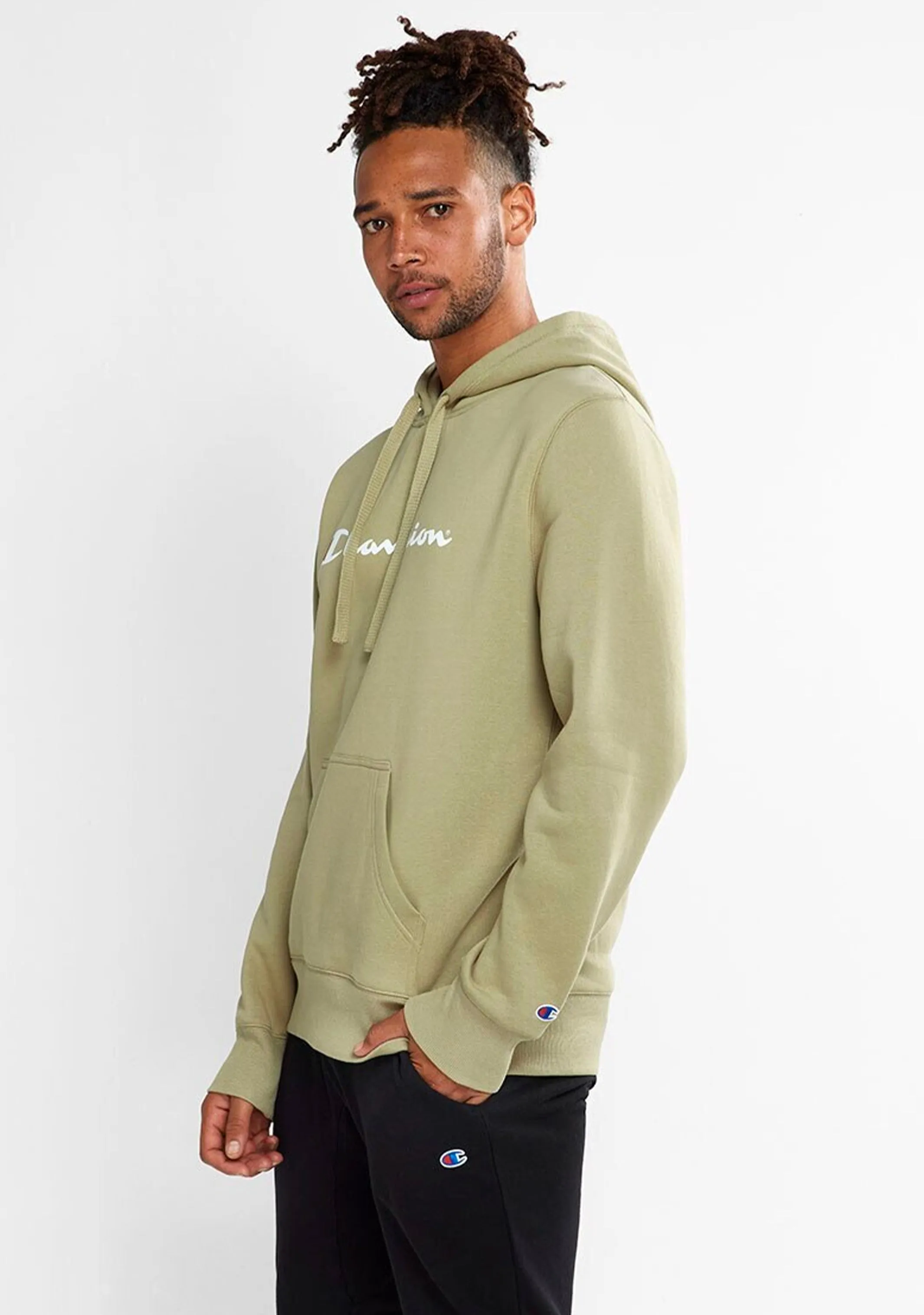 Champion Mens Script Hoodie Khaki <br> AY79N FSJ