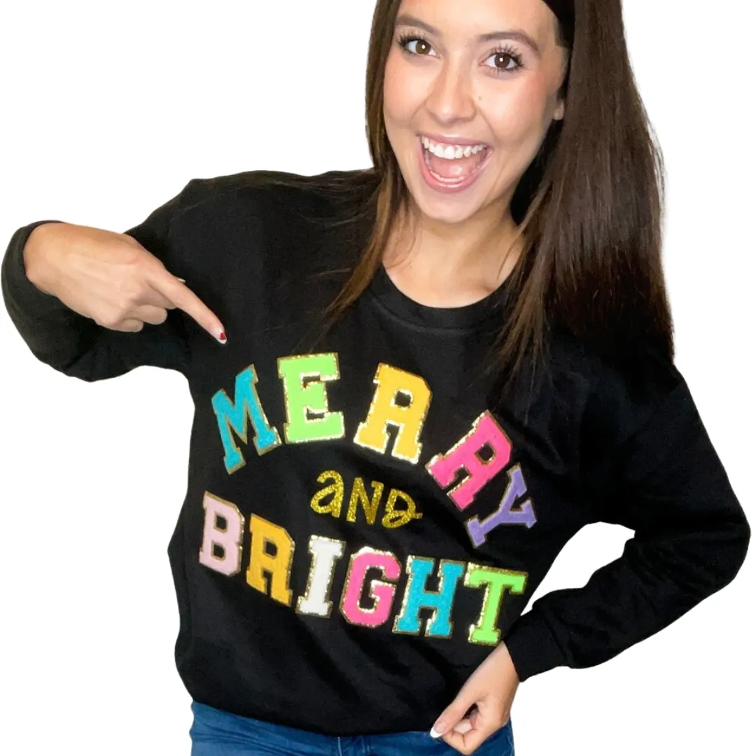 Chenille Letter Sweatshirt, MERRY and BRIGHT