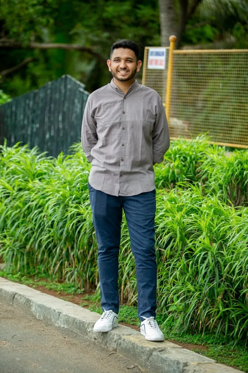 Chocolate Mandarin Collar Khadi Shirt