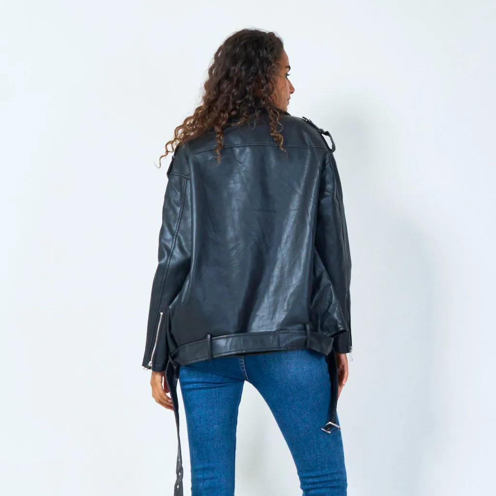 Classic biker jacket with zipper details wholesale