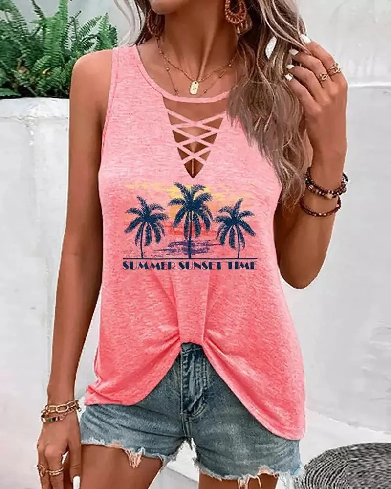 Coconut Tree Cutout Tank Top