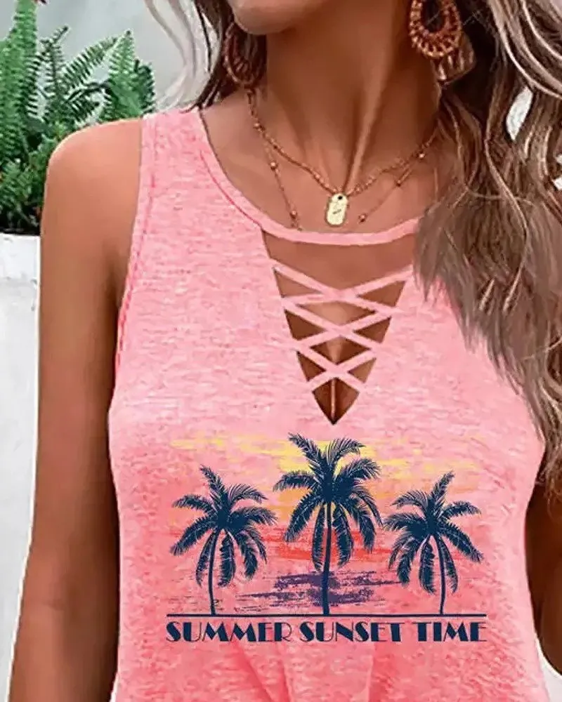 Coconut Tree Cutout Tank Top