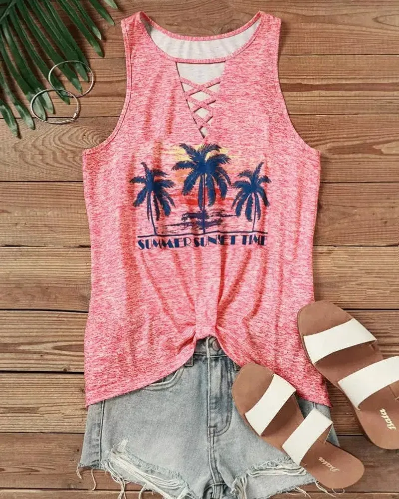 Coconut Tree Cutout Tank Top