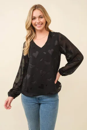 Cozy Co Chiffon and Black Hearts Blouse