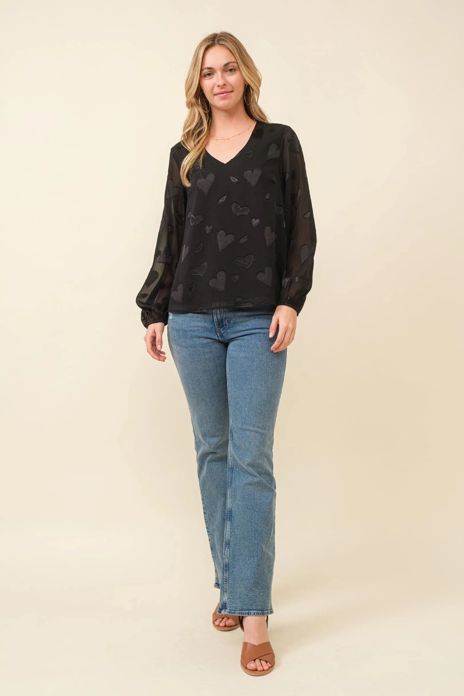 Cozy Co Chiffon and Black Hearts Blouse