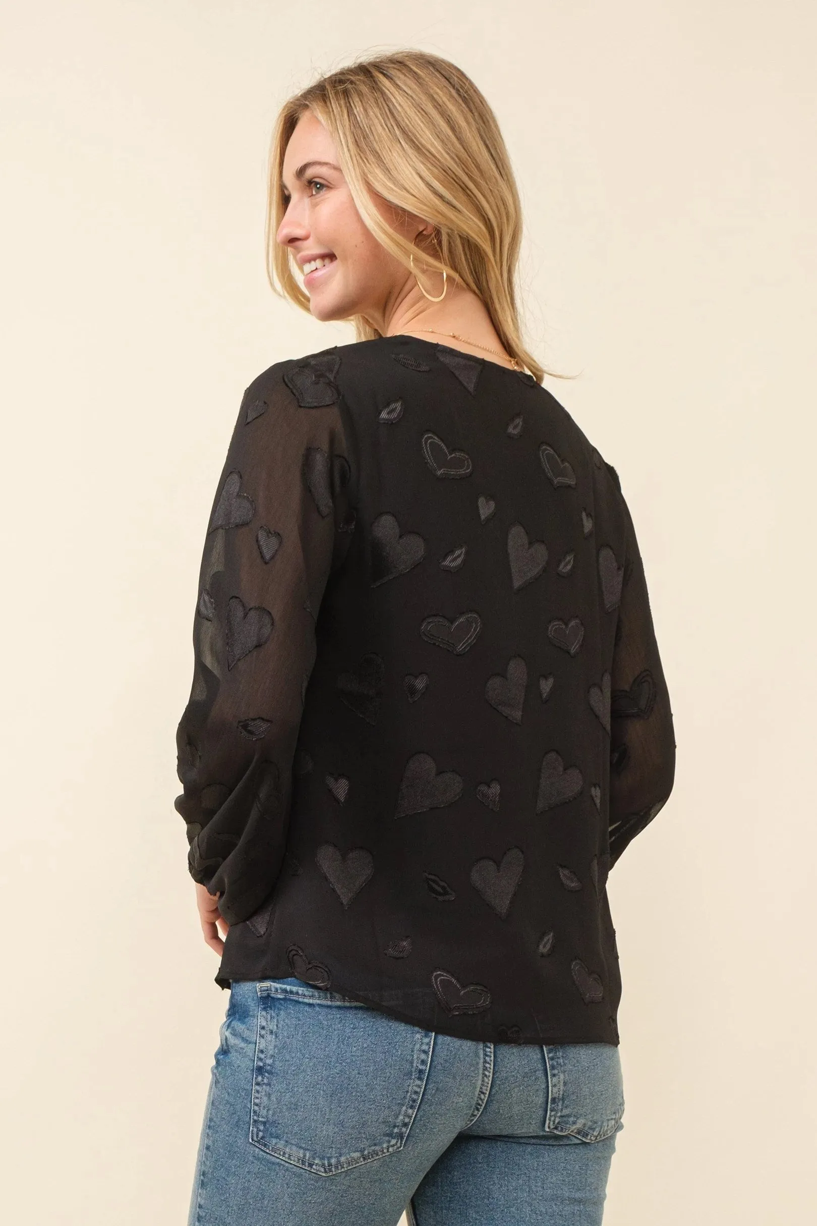 Cozy Co Chiffon and Black Hearts Blouse