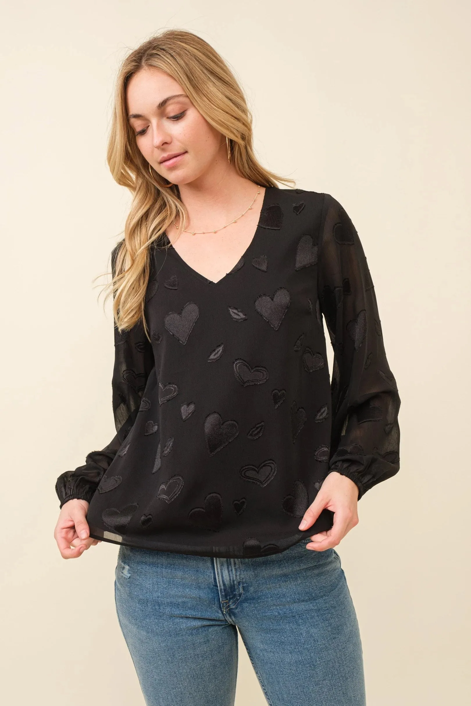 Cozy Co Chiffon and Black Hearts Blouse