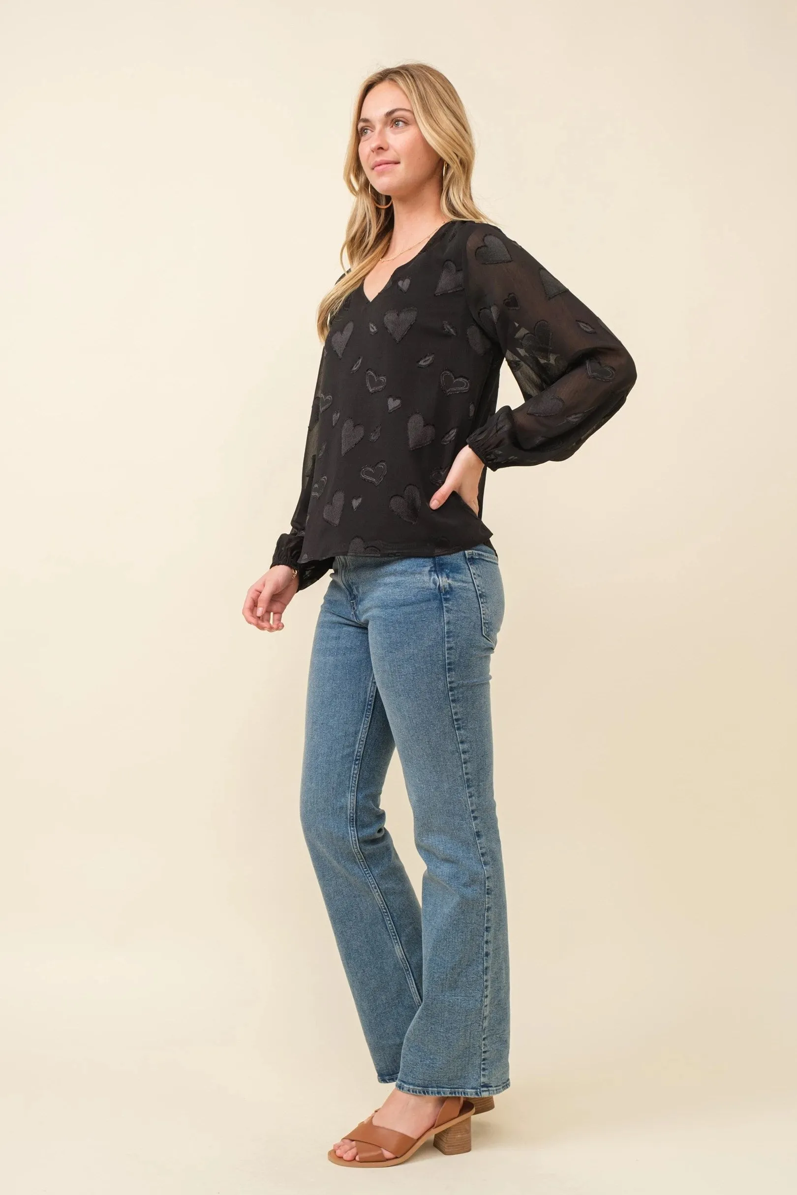 Cozy Co Chiffon and Black Hearts Blouse