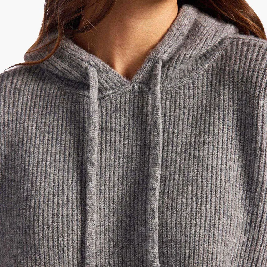 Cozy Knit Ribbed Sweater Hoodie | Charcoal