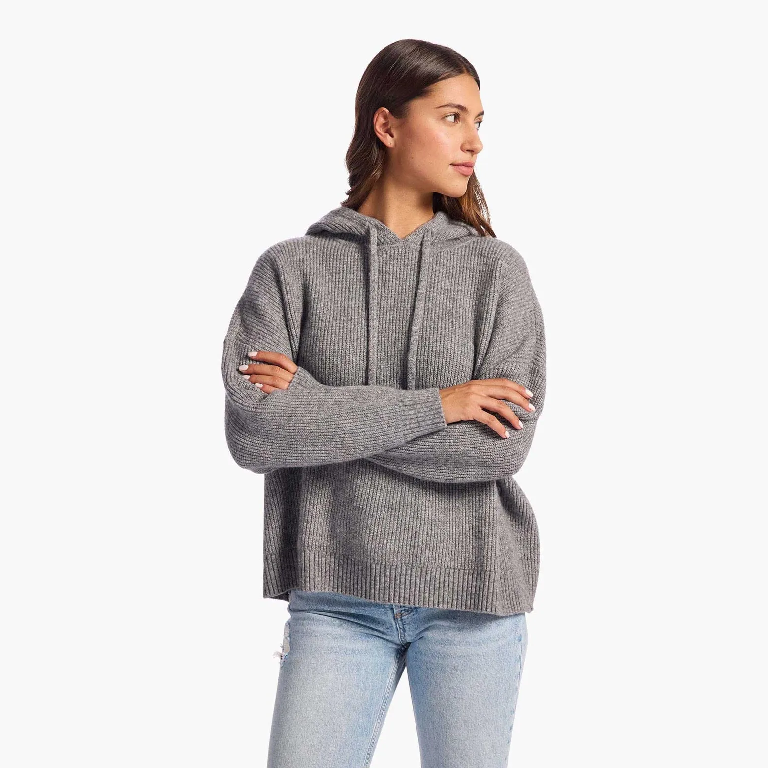 Cozy Knit Ribbed Sweater Hoodie | Charcoal