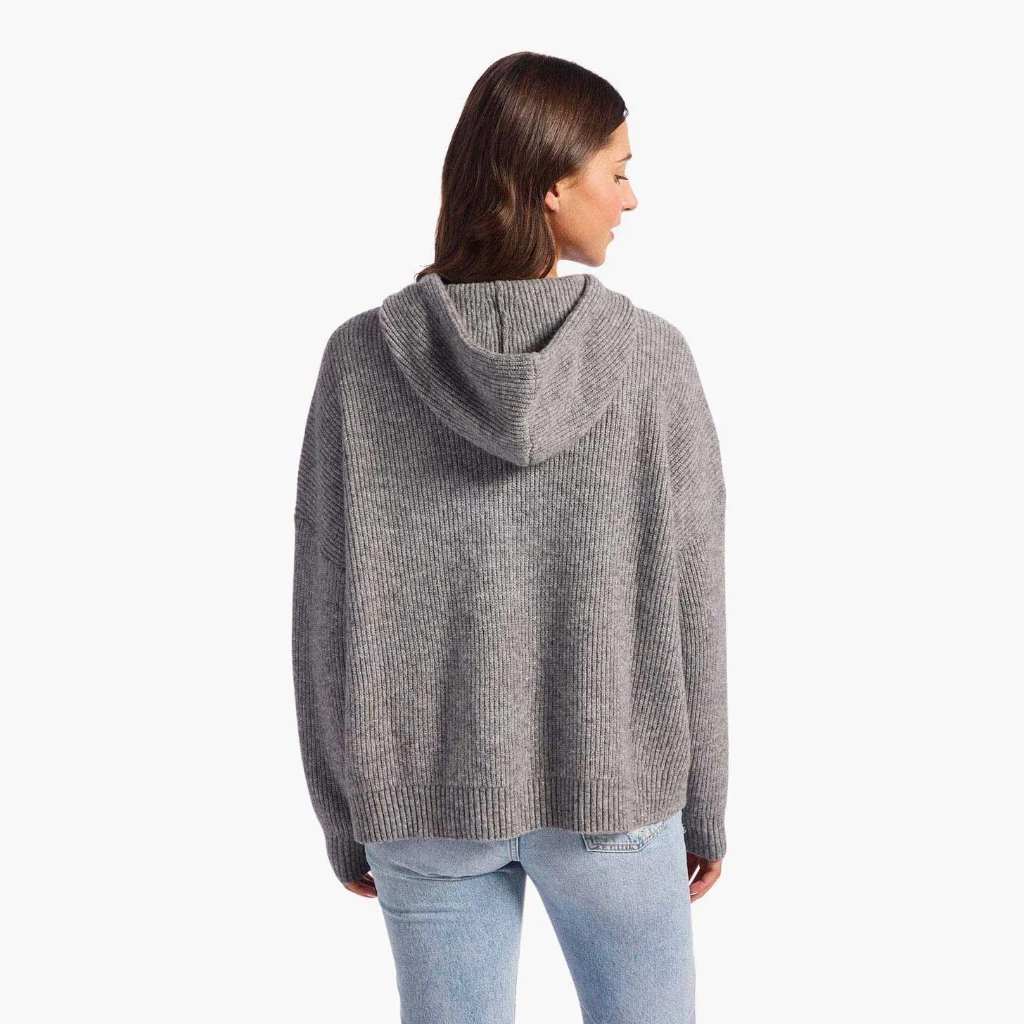 Cozy Knit Ribbed Sweater Hoodie | Charcoal