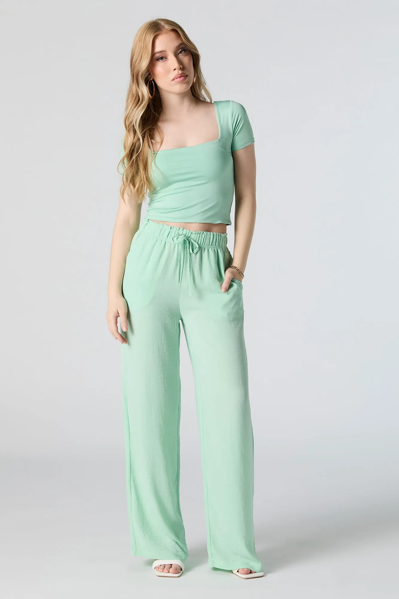 Drawstring Flowy Wide Leg Pant