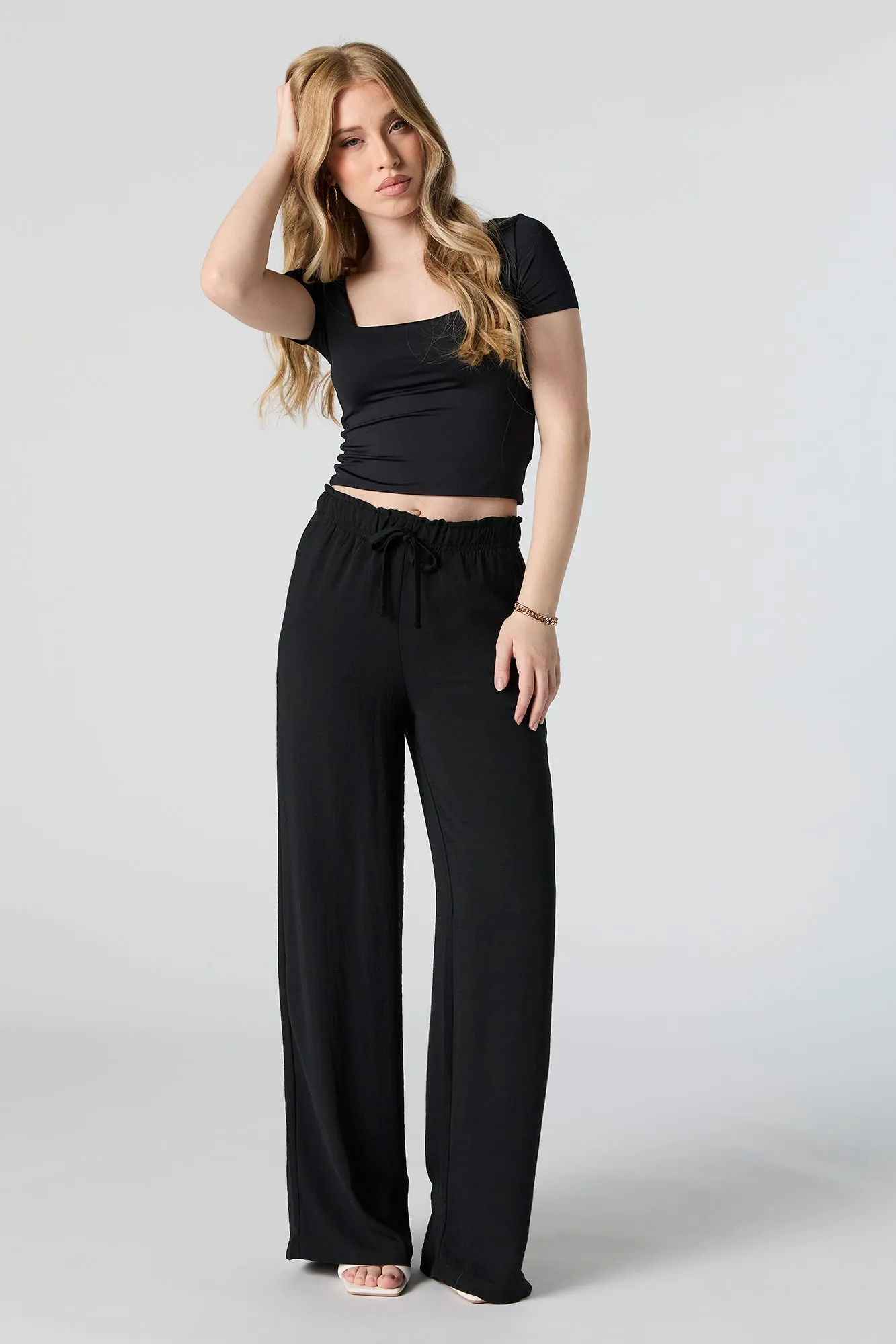 Drawstring Flowy Wide Leg Pant