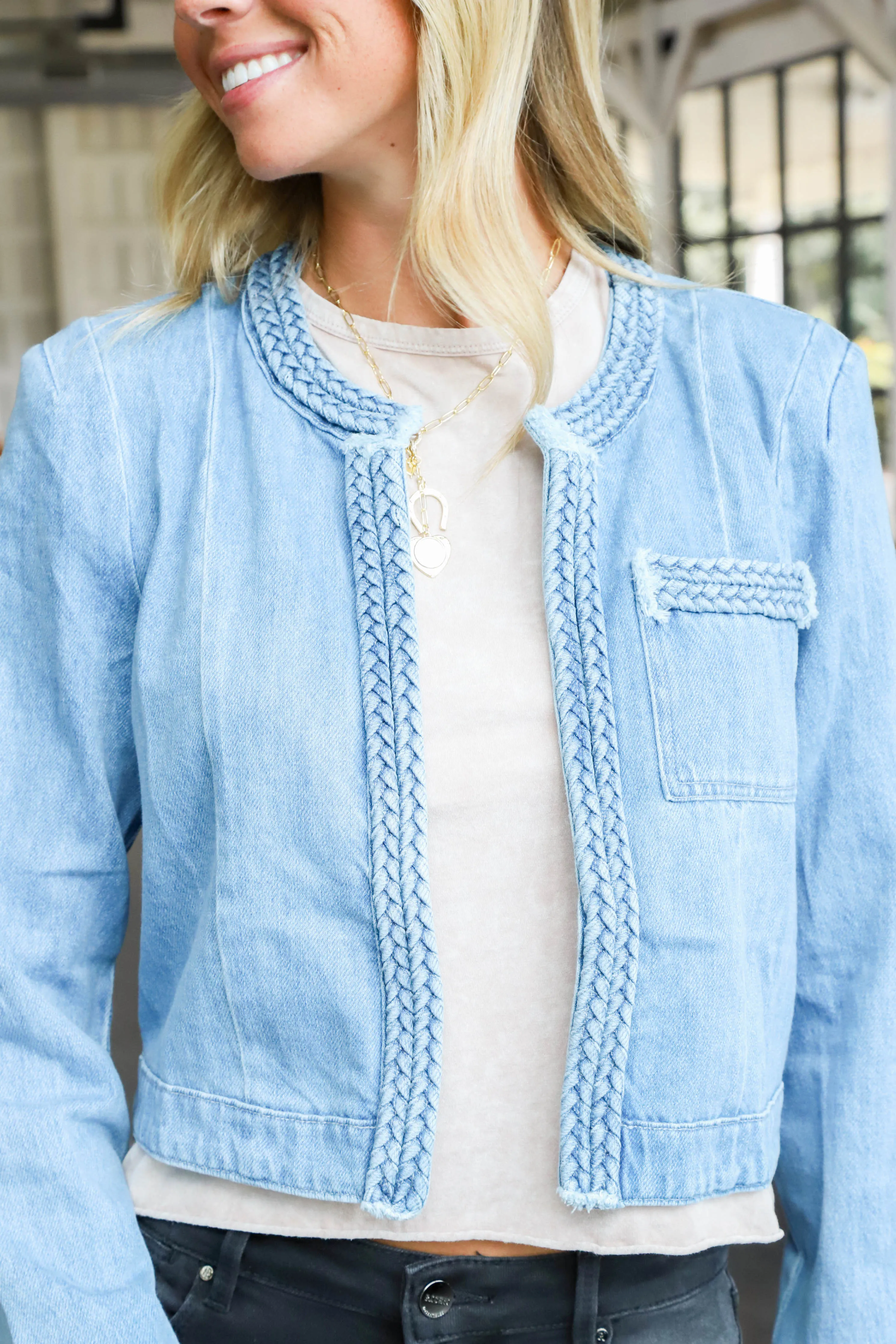 Erika Braided Denim Jacket, Dark Denim