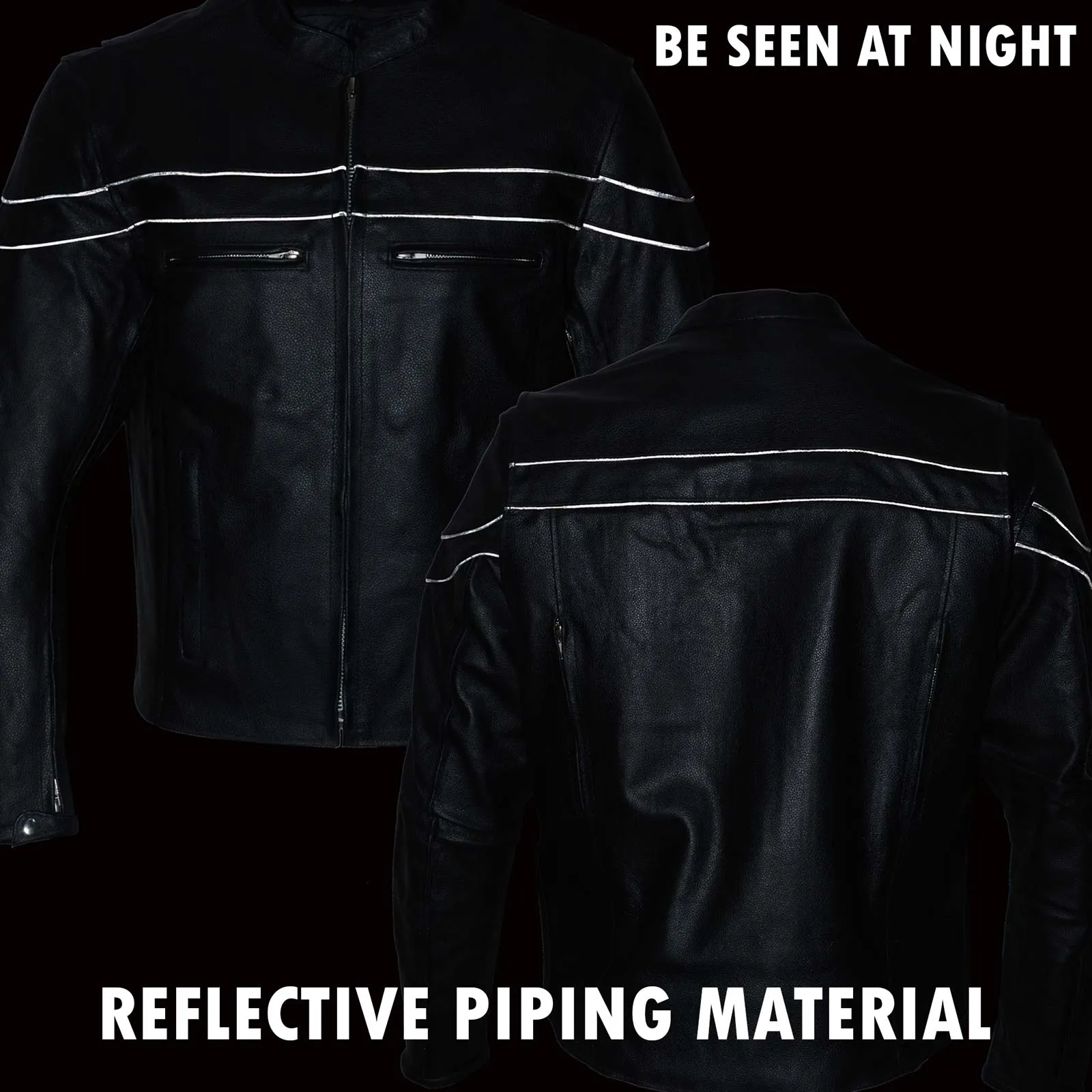 Event Leather EL1408 Men's Black Sporty Scooter Crossover Motorcycle Leather Jacket - Motorcycle Riding Jackets