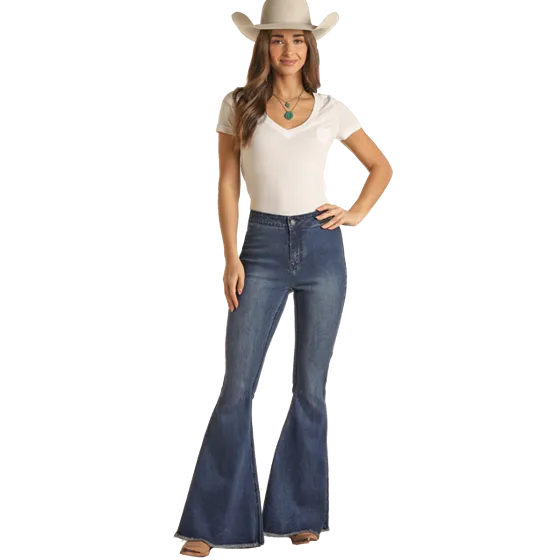 Extra Stretch High Rise Bell Bottom Jeans Rock & Roll Denim for Women