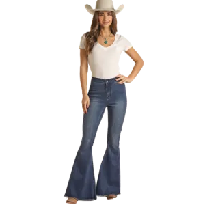 Extra Stretch High Rise Bell Bottom Jeans Rock & Roll Denim for Women