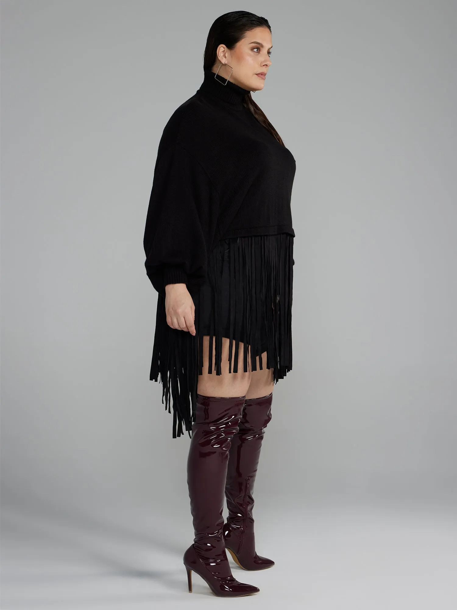 Fashion To Figure - Mockneck Fringe Hem Sweater