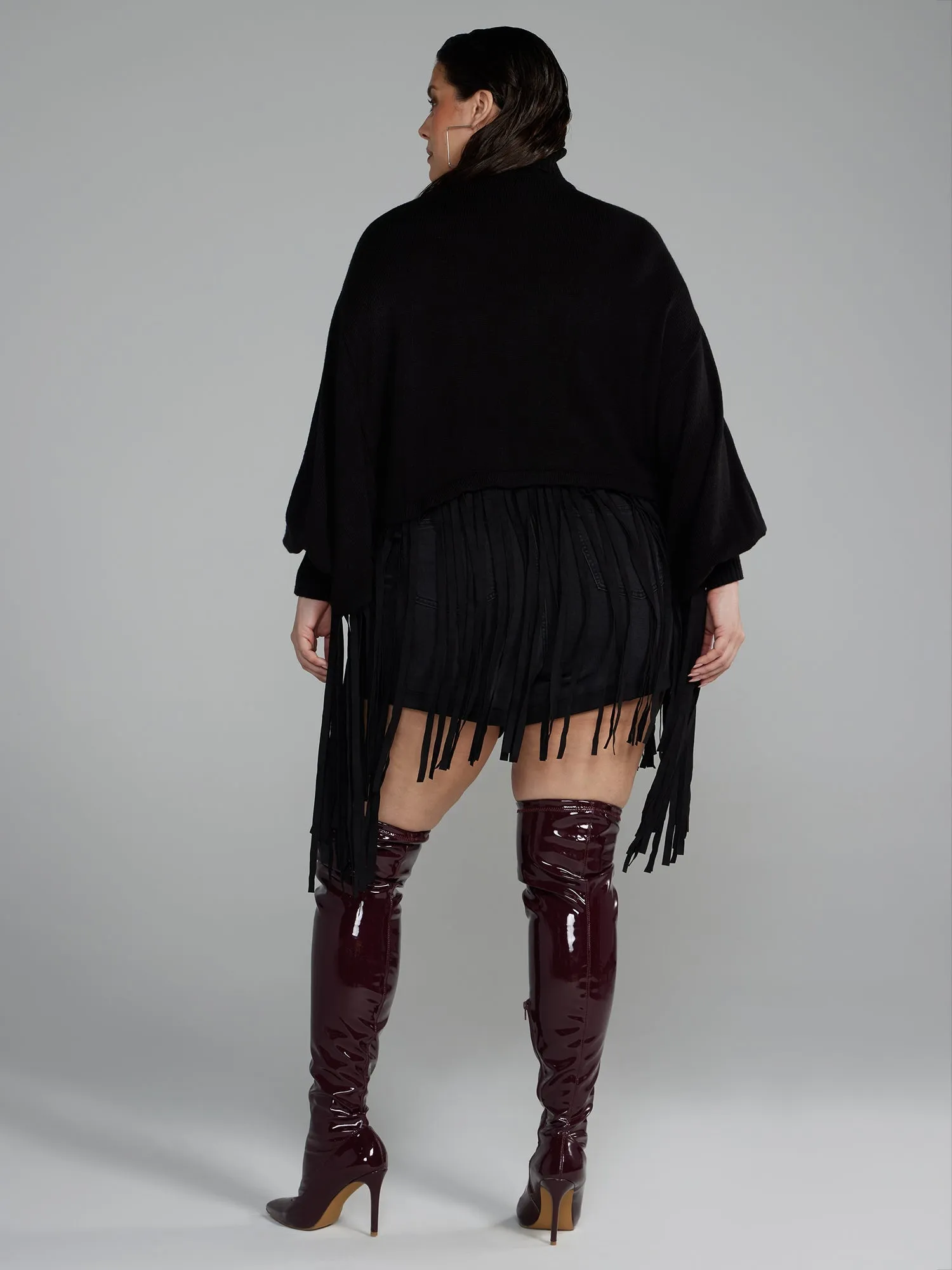 Fashion To Figure - Mockneck Fringe Hem Sweater