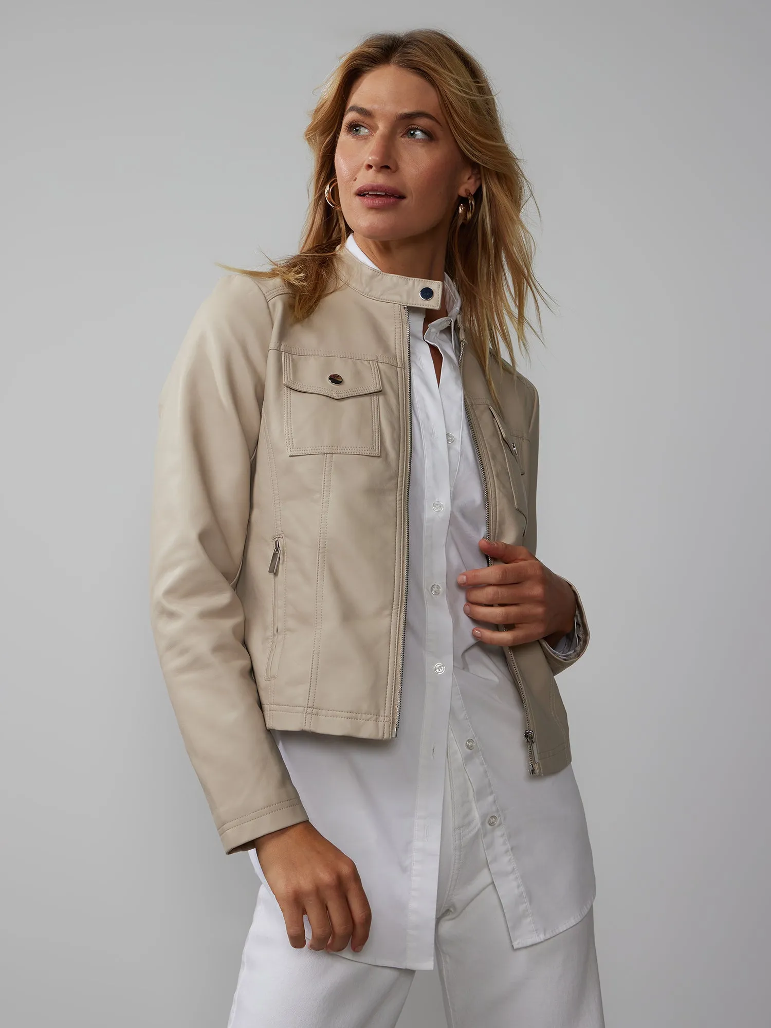 Faux-Leather Double-Pocket Jacket