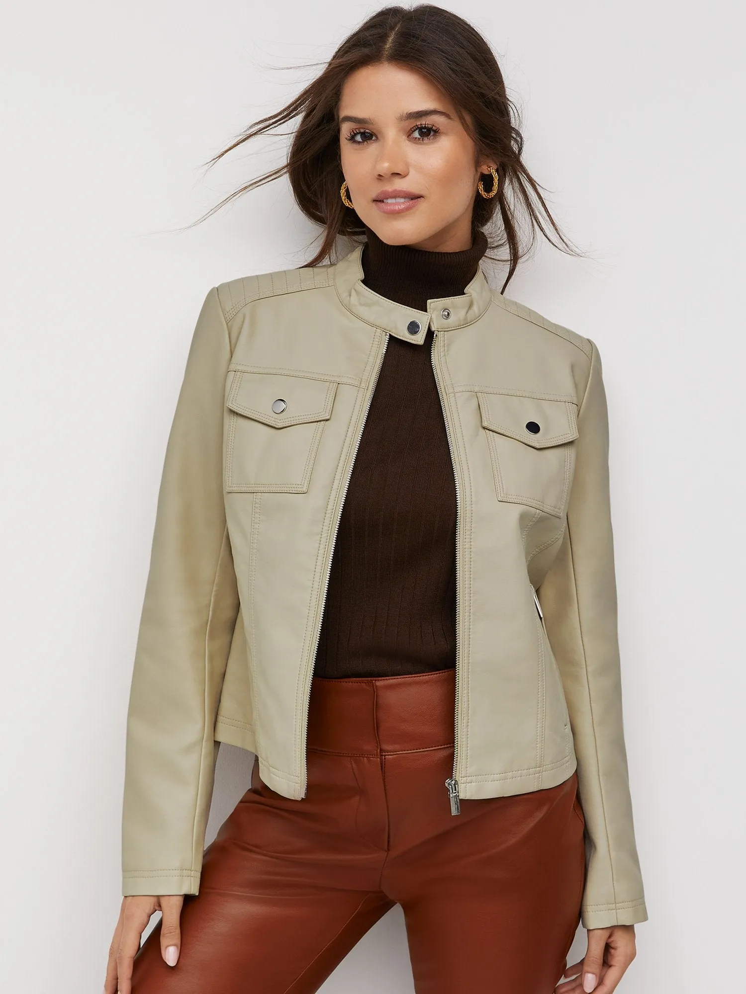 Faux-Leather Double-Pocket Jacket